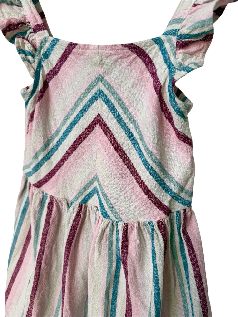 Carter’s White Cotton Sundress Pink & Teal Stripes with Ruffle Straps Size 5T